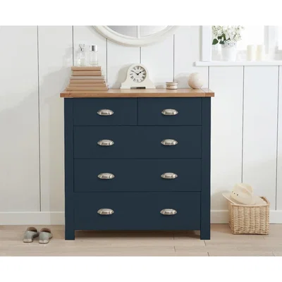 Oak&More Somerset Oak and Blue 2 Over 3 Drawer Chest
