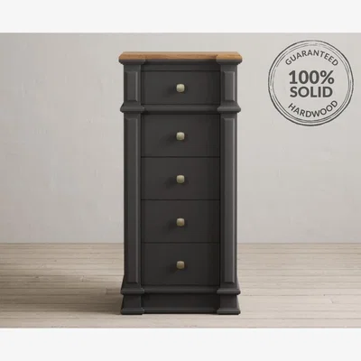 Oak&More Lawson Oak and Charcoal Grey Painted 5 Drawer Tallboy