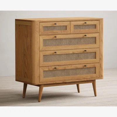 Oak&More Oak Rattan 2 Over 3 Chest of Drawers