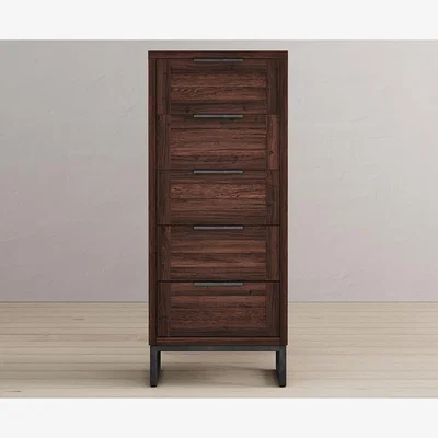 Oak&More Dakota Dark Acacia and Metal 5 Drawer Tallboy Chest