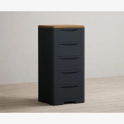 Oak&More Pembridge Oak and Dark Blue Painted 5 Drawer Tallboy