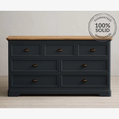 Oak&More Bridstow Oak and Blue Painted Wide Chest Of Drawers