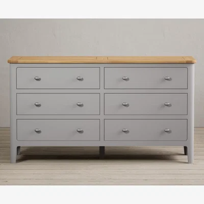 Oak&More Loxton Oak and Light Grey Painted Wide Chest Of Drawers