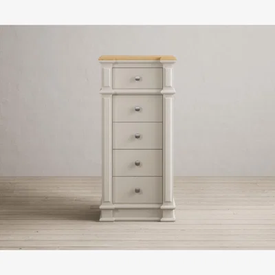 Oak&More Lawson Oak and Soft White Painted 5 Drawer Tallboy