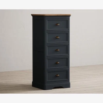 Oak&More Bridstow Oak and Blue Painted 5 Drawer Tallboy