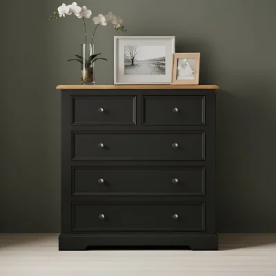 Oak&More Charlton Oak and Black Painted 2 Over 3 Chest of Drawers