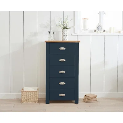 Oak&More Somerset Oak and Blue 5 Drawer Chest