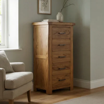 Oak&More Harrogate Rustic Solid Oak 5 Drawer Tallboy