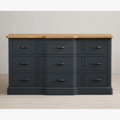 Oak&More Delphine Oak and Blue Painted 9 Drawer Wide Chest Of Drawers