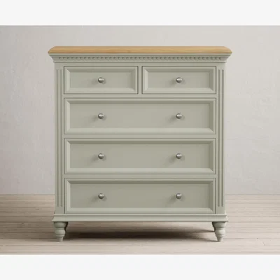 Oak&More Francis Oak and Soft Green Painted 2 Over 3 Chest of Drawers