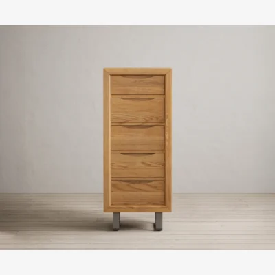 Oak&More Parker Solid Oak 5 Drawer Tallboy Chest