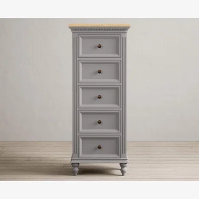 Oak&More Francis Oak and Light Grey Painted 5 Drawer Tallboy