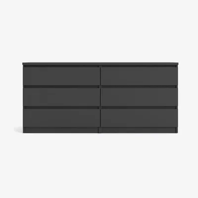 Oak&More Naya Matt Black Wide Chest of 6 Drawers