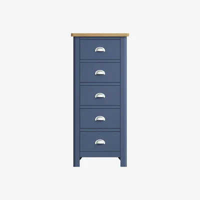 Oak&More Fay Oak and Blue 5 Drawer Narrow Chest