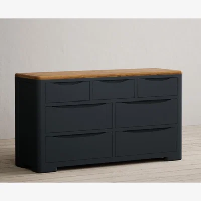 Oak&More Pembridge Oak and Dark Blue Painted Wide Chest Of Drawers