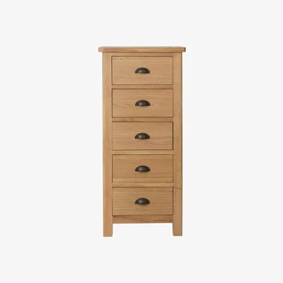Oak&More Noah Rustic Oak 5 Drawer Narrow Chest