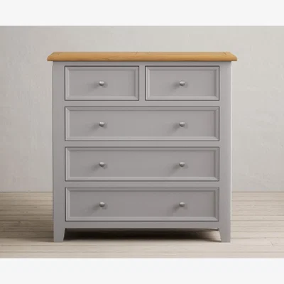Oak&More Weymouth Oak and Light Grey Painted 2 Over 3 Chest of drawers