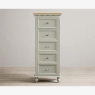Oak&More Francis Oak and Soft Green Painted 5 Drawer Tallboy