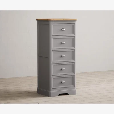 Oak&More Bridstow Oak and Light Grey Painted 5 Drawer Tallboy