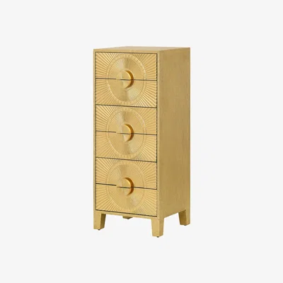 Olivia's Libra Interiors Coco Gold Embossed Metal 6 Drawer Tall Boy