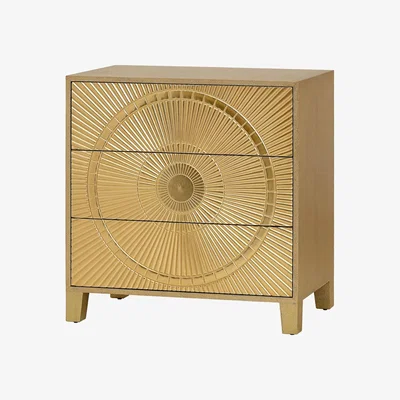 Olivia's Libra Interiors Coco Gold Embossed Metal 3 Drawer Chest