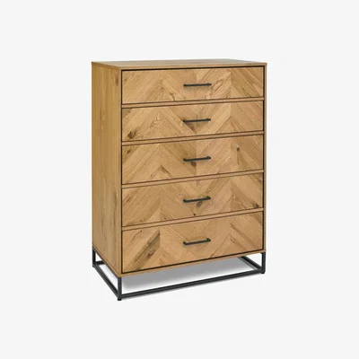 Downtown Vaughan Chevron Oak 5 Drawer Tall Chest