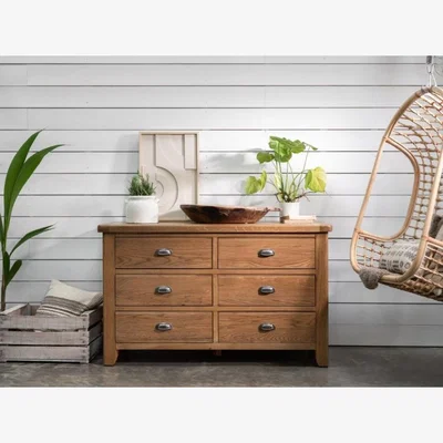 Downtown Juniper 6 Drawer Wide Chest of Drawers - Smoked Oak In SmokedOak