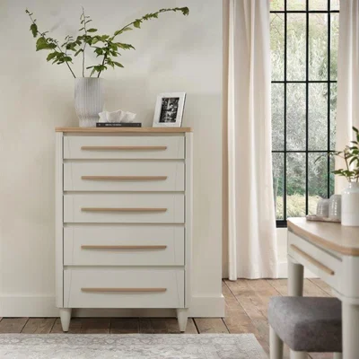 Downtown Delta Scandi Oak and Soft Grey 5 Drawer Tall Chest