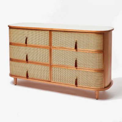 Oliver Bonas Kinship Rattan Sage Green Double Chest of Drawers