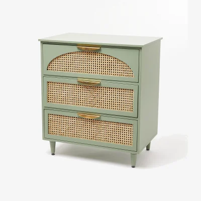 Oliver Bonas Bue Sage Green Mango Wood & Rattan Chest of Drawers