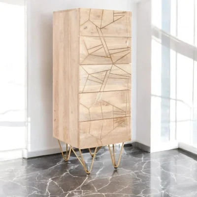 OAT Home Galway Wooden Light Gold Tall Chest of 5 Drawers