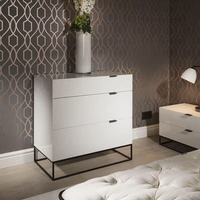 Quatropi Sleek Chest of Drawers / Cabinet / Dresser 3 Drawers White Gloss 1406