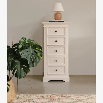 The Range Gainsborough Tallboy Narrow Chest - Vintage Cream / round antique brass handles