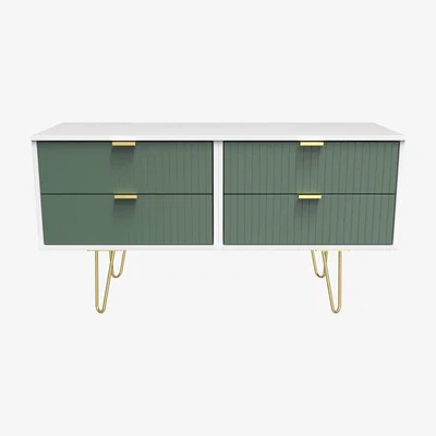 The Range Linear Ready Assembled 4 Drawer Bed Box - Labrador Green & White