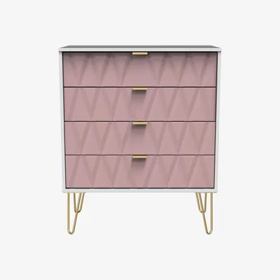 The Range Diamond Ready Assembled 4 Drawer Chest - Kobe Pink & White