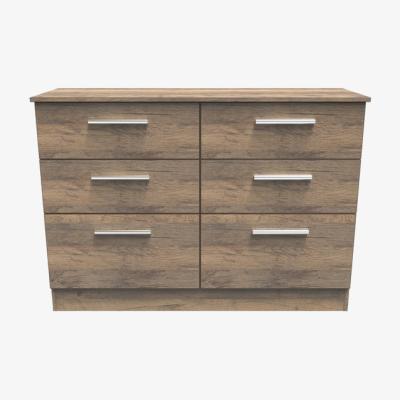 The Range Contrast 6 Drawer Midi Chest in Vintage Oak - Vintage Oak / Vintage Oak