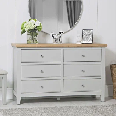 The Range Easton Fully Assembled Oak 6 Drawer Chest Bedroom Storage Unit - Grey & Oak