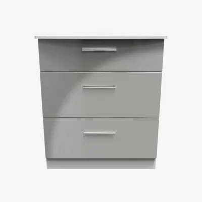 The Range Knightsbridge Ready Assembled 3 Drawer Deep Chest - Grey Gloss & Grey Matt