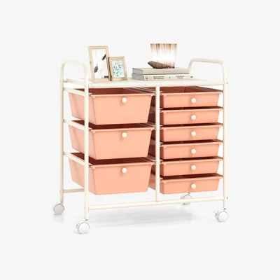 The Range Rolling Storage Cart with 9 Drawer - Light Pink