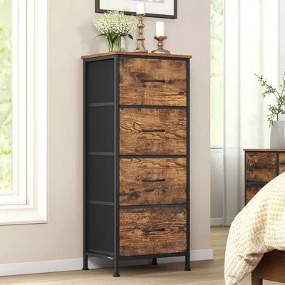 The Range 4 Drawer Fabric Storage Chest, Brown & Black - Rustic Brown, Ink Black