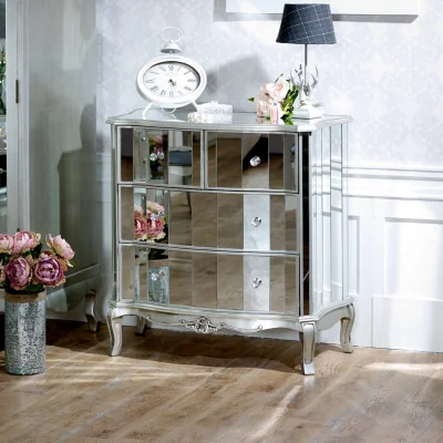 The Range Mirrored Chest of Drawers - Tiffany Range - Silver