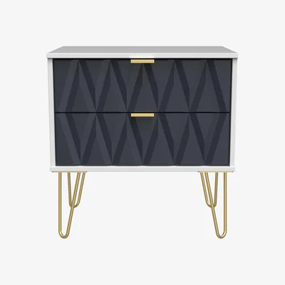 The Range Diamond Ready Assembled 2 Drawer Midi Chest - Indigo & White Matt