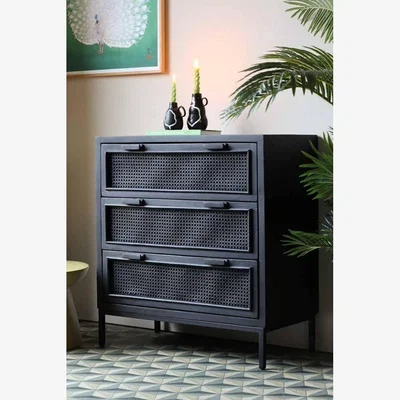Rockett St George Black Cane Chest Of Drawers