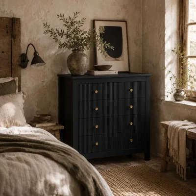 The Range Dineta Wooden Black Elegant 5 Drawer Chest Of Drawers