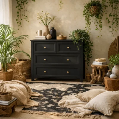 The Range Tulle Panelled Wood Chest of Drawers 2+2 - Black
