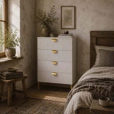 The Range Nimise White 4-Drawer Chest of Drawers - Elegant Ridged Fronts