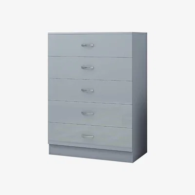 The Range Contemporary 5 Drawer Chest High Grey Gloss, Metal Handles - Grey Gloss