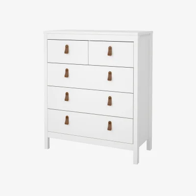 The Range Wyld Haus Wildberry 5-Drawer Matt White Chest with Leather Tab Handles - White