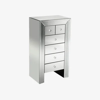 The Range New Line Mirrored 6 Drawer Chest - Silver