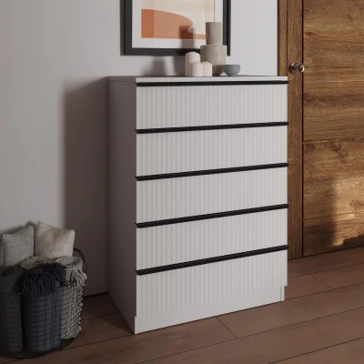 The Range FWStyle Matt White 5 Drawer Chest Scalloped Ripple Finish Modern - Matt White